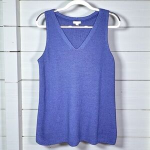 J. JILL Knit Sweater Tank Top Cotton Blend Cornflower Blue V Neck Sleeveless M